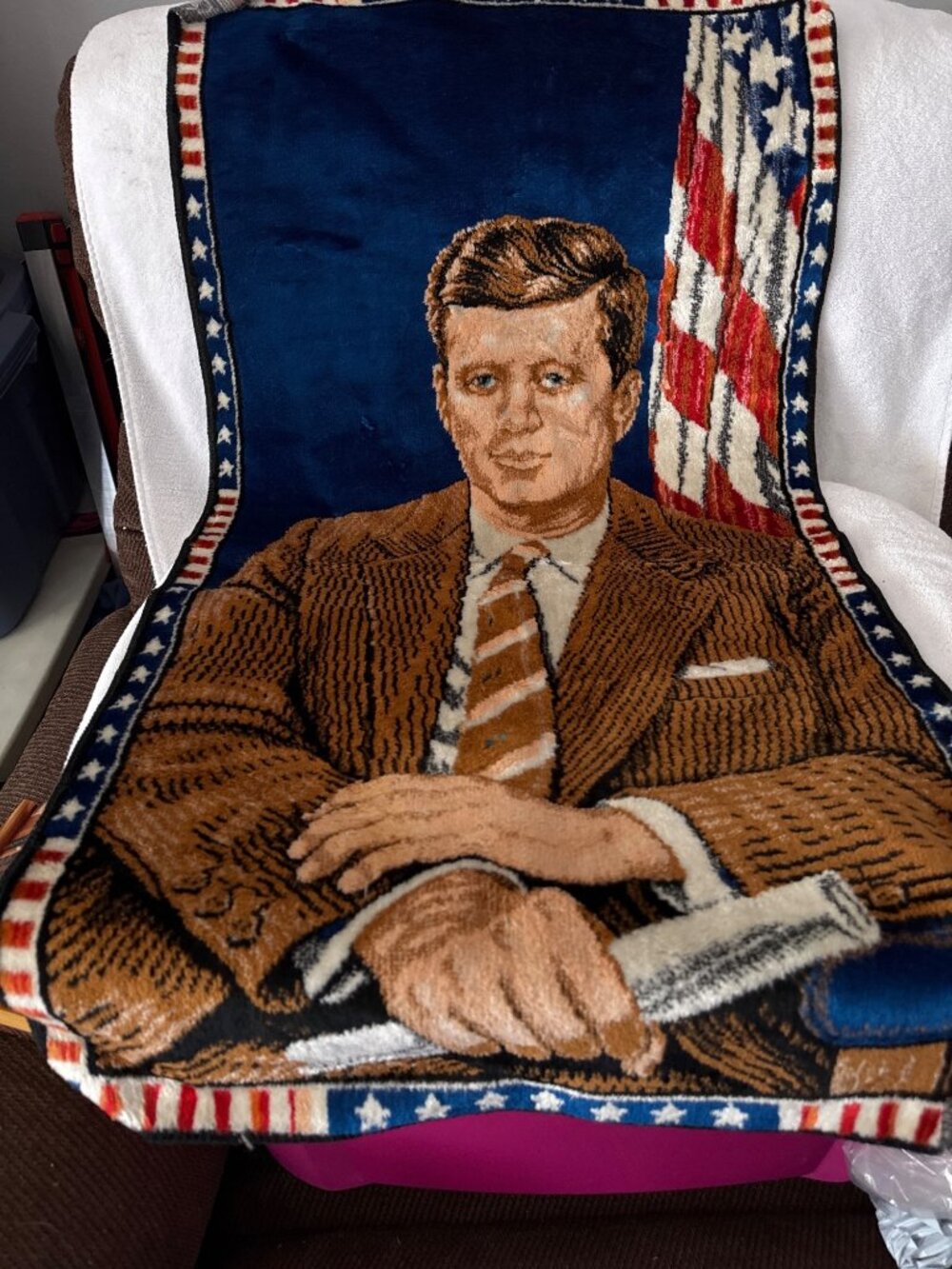Vintage JFK Woven Tapestry Patriotic Design 35" X 52"